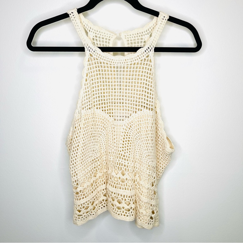 Anthropologie Crochet Halter Sweater Tank Top Cream Color Size Medium - Picture 4 of 12